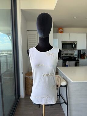 VERSACE Jeans Couture White Embossed Logo Tank Top 100% authentic -made in Italy